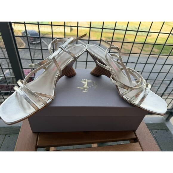 Amalfi by Rangoni Firenze Sandal Gold Sz -10 M Statement Heel Pillow Soft Italy - Picture 16 of 16